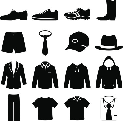 Men's clothing, shoes and hats. Professional icons for your print project or Web site. See more in this series.