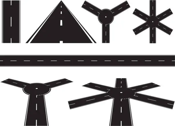 Vector illustration of Black Road Sections