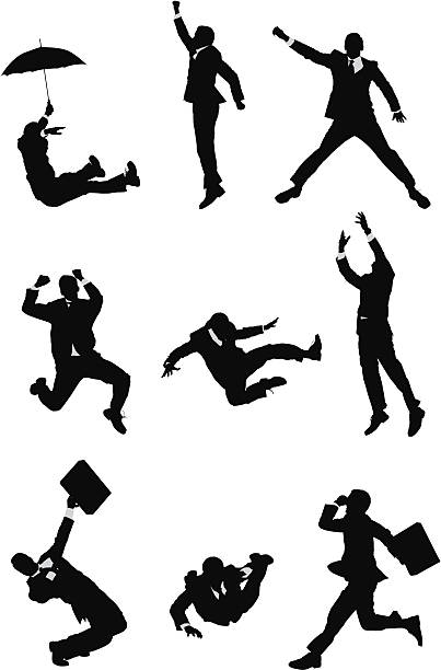 geschäftsleute mid-air-posen - freefall stock-grafiken, -clipart, -cartoons und -symbole