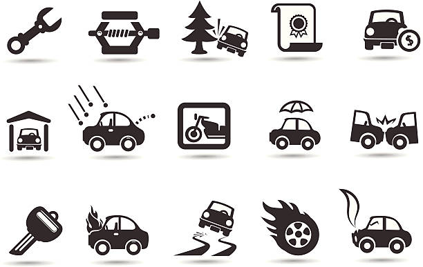 illustrations, cliparts, dessins animés et icônes de icônes d'assurance automobile - swerving