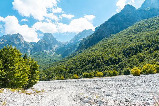 Trail in the Valbona valley trekking to Theth, Theth national park, Albanian Alps, Valbona Albania