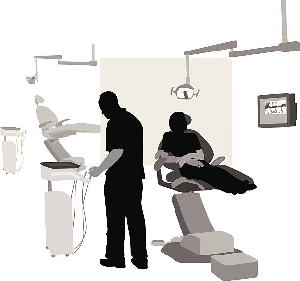 dentalwork - dentist dentist office silhouette dentists chair stock illustrations