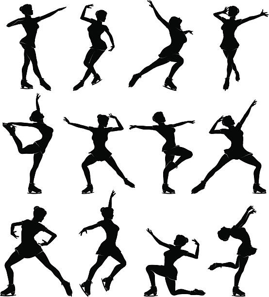 Female Ice Skating Detailed silhouettes set of female ice skating. ice skating stock illustrations