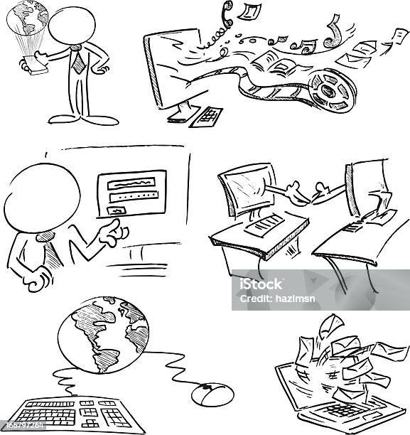 Ilustración de Medio Rostro De Caracteres y más Vectores Libres de Derechos de Ordenador - Ordenador, Cable de ordenador, Croquis