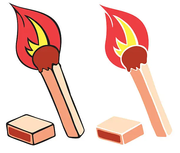 Vector illustration of burning matches & matchesboxes