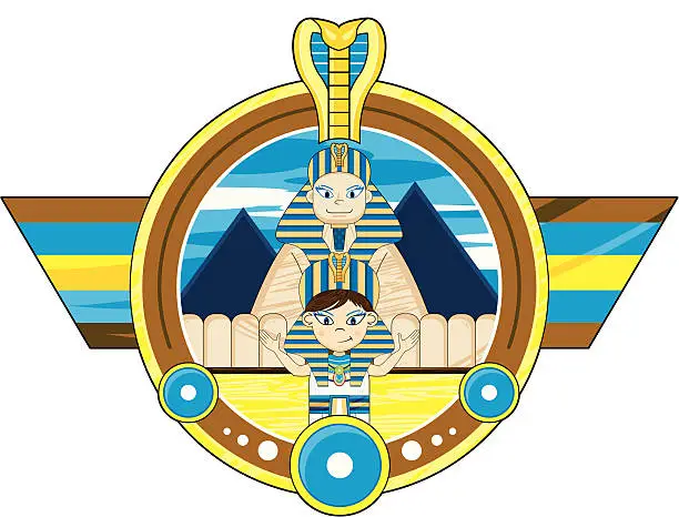 Vector illustration of Egyptian Pharaoh and Great Sphinx Badge