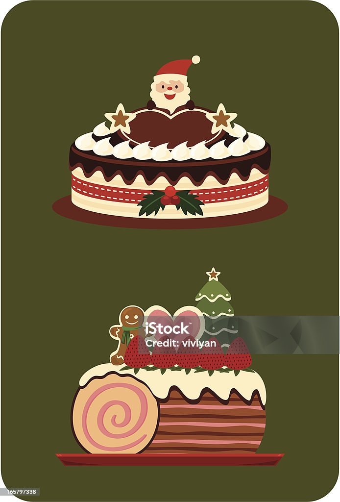 Christmas cake with Santa Christmas cake and tree log.  Fruitcake stock vector