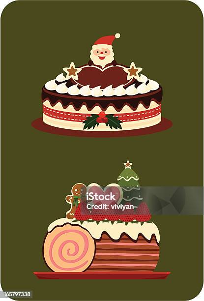 Christmas Cake With Santa Stock Illustration - Download Image Now - Fruitcake, Bakery, Baking