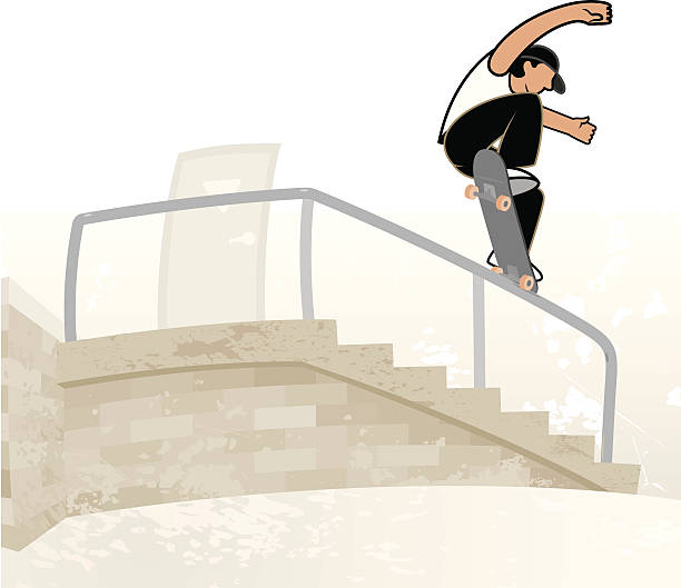 illustrations, cliparts, dessins animés et icônes de sur la rampe de skateboard - grinding