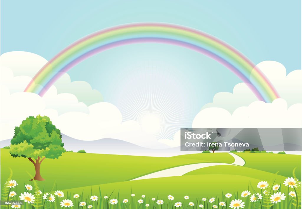 Rainbow paisaje de - arte vectorial de Arco iris libre de derechos