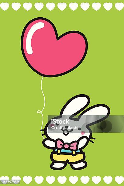 Cute Bunny Trzymając Balon W Kształcie Serca - Stockowe grafiki wektorowe i więcej obrazów Antropomorficzny - Antropomorficzny, Balon, Beztroski