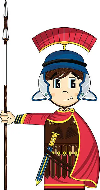 Vector illustration of Cute Roman Soldier with Spear