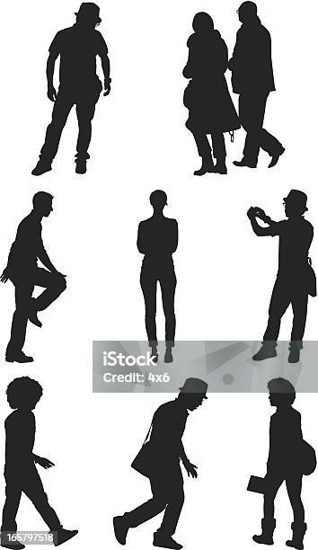 Random People Walking And Standing Stock Illustration - Download Image Now - Afro Hairstyle, Black Color, Side View