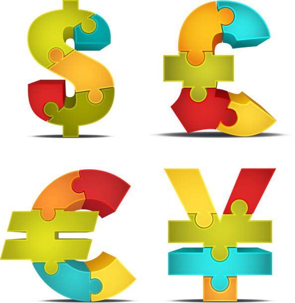 illustrazioni stock, clip art, cartoni animati e icone di tendenza di 3 d puzzle di valuta - puzzle british currency green blue