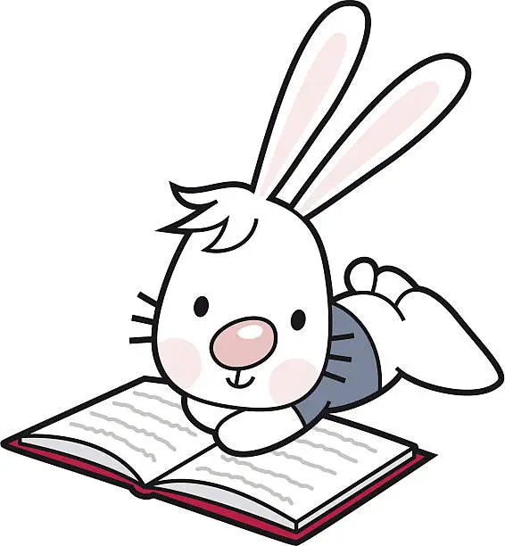 Vector illustration of reading rabbit / bunny with book