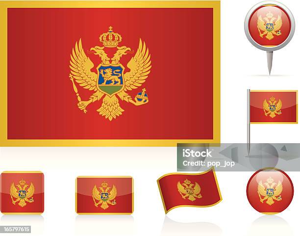 Flaggen Von Montenegroiconset Stock Vektor Art und mehr Bilder von Flagge von Montenegro - Flagge von Montenegro, Flagge, Flat Design