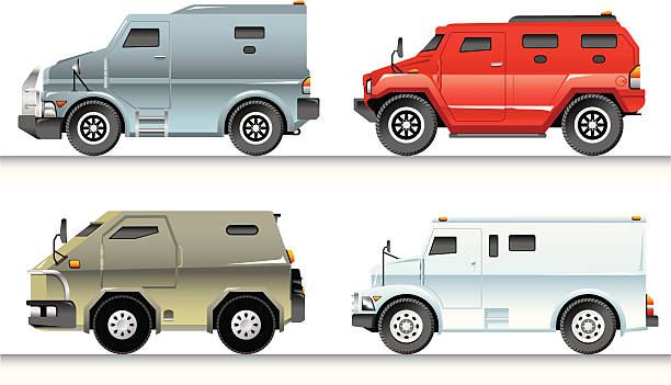 ilustrações, clipart, desenhos animados e ícones de armoured caminhões conjunto - armored truck