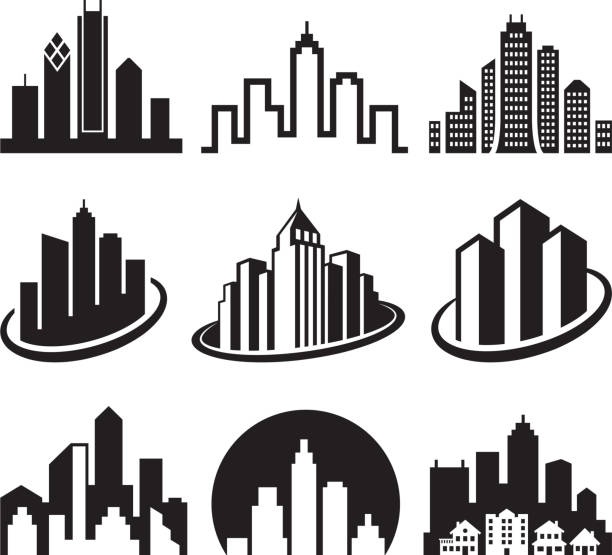 City Emblem black & white royalty free vector icon set City Emblem black & white icon set penthouse icon stock illustrations