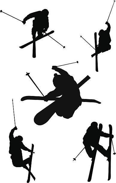 ilustrações de stock, clip art, desenhos animados e ícones de esqui livre silhuetas - skiing ski snow extreme sports
