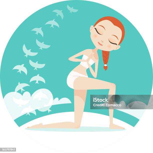 Yoga Pose De Oração Rodado - Arte vetorial de stock e mais imagens de Adolescente - Adolescente, Ioga, Adulto
