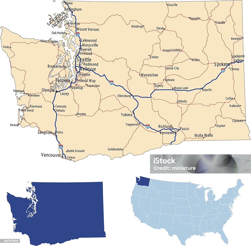 Washington Road Map Stock Vektor Art und mehr Bilder von Bundesstaat