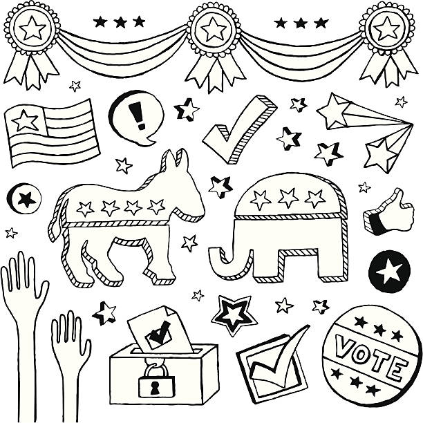 illustrazioni stock, clip art, cartoni animati e icone di tendenza di elezione e schizzi - interface icons election voting usa