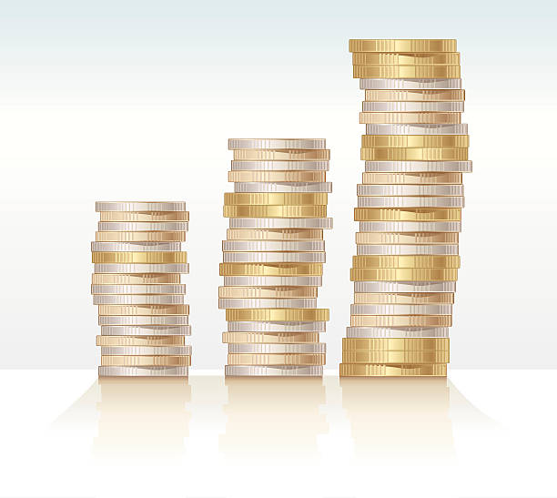 Three stacks of silver and gold coins vector art illustration