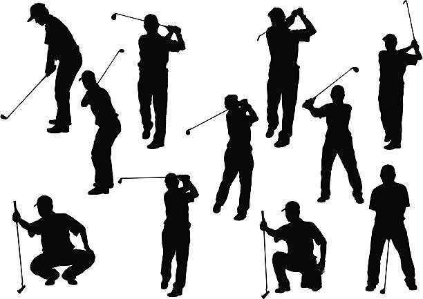 istock Silhouettes of golfers in different standing positions 165797966