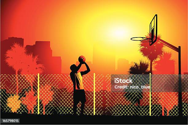 Praticar Lances Livres - Arte vetorial de stock e mais imagens de Basquetebol - Basquetebol, Bola de Basquetebol, Pôr-do-sol