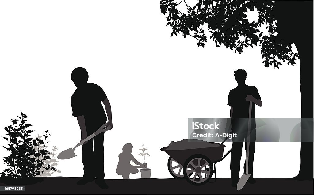 Family'n Gardening Vector Silhouette A-Digit Planting stock vector