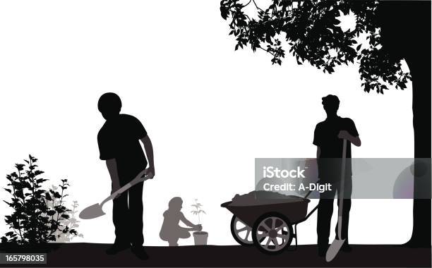 Familyn Gardening Vector Silhouette Stock Illustration - Download Image Now - Planting, Child, In Silhouette