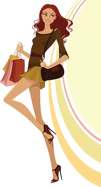 Vector illustration of Illustration of a happy woman carrying shopping bags