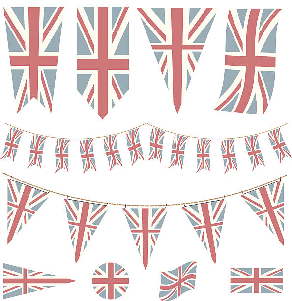 ilustraciones, imágenes clip art, dibujos animados e iconos de stock de descolorido banderas británicas y pennants - insignia british flag coat of arms uk