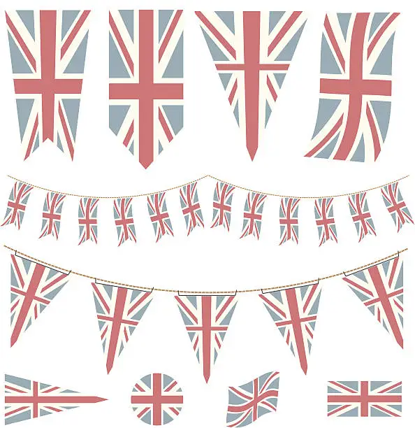 Vector illustration of Faded British Flags and Pennants