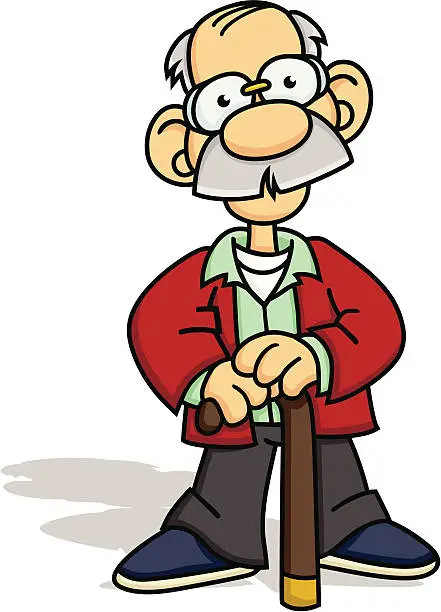 Vector illustration of Old Timer with a Cane