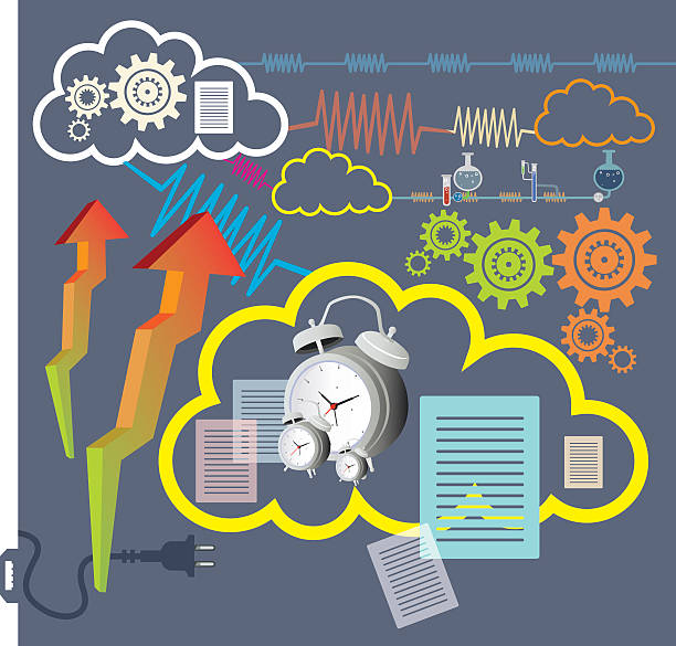 illustrazioni stock, clip art, cartoni animati e icone di tendenza di icone di simboli di comunicazione e tecnologia - document sharing cyberspace data