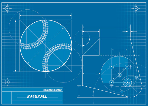 A vector illustration of a baseball blueprint.  This is perfect for backgrounds.  This is a vector file and can be scaled to any size without distortion or loss of quality.