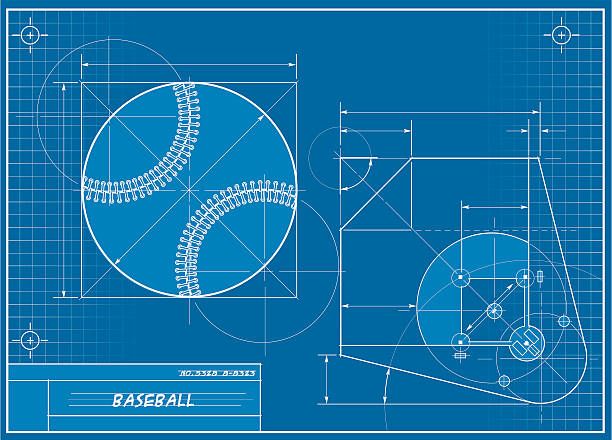 Baseball Blueprint A vector illustration of a baseball blueprint.  This is perfect for backgrounds.  This is a vector file and can be scaled to any size without distortion or loss of quality. blueprint illustrations stock illustrations