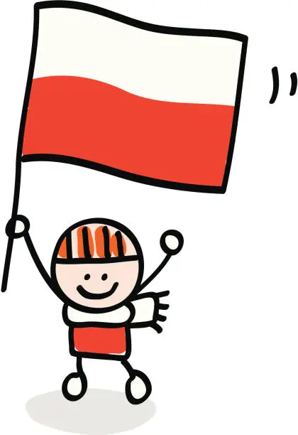 Vector illustration of kid with Poland flag cartoon illustration