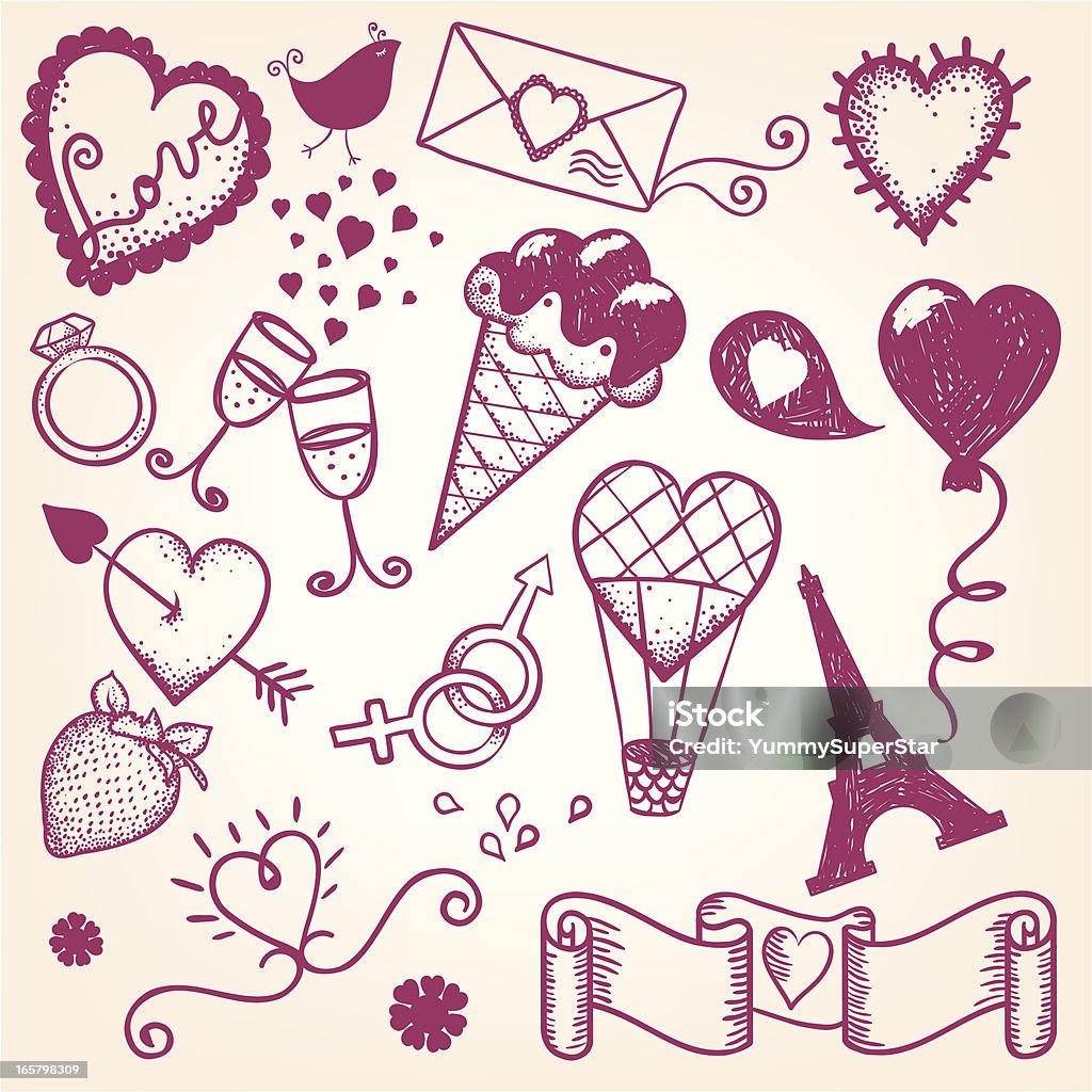 Hand-drawn Valentine`s day set Hand-drawn Valentine`s day illustration Retro Style stock vector