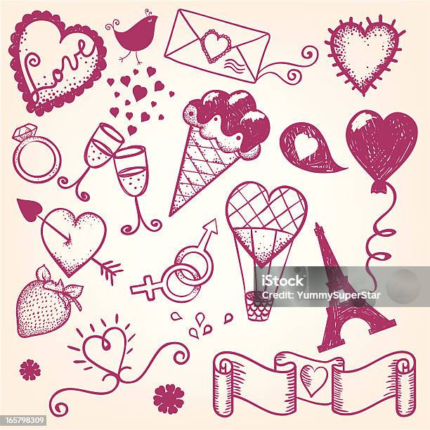 Handdrawn Valentines Day Set Stock Illustration - Download Image Now - Retro Style, Abstract, Antioxidant