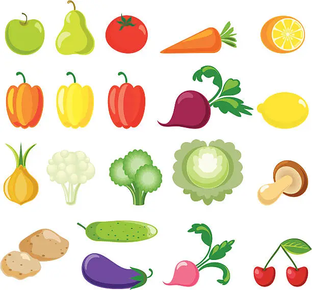 Vector illustration of Set of fruit and vegetables