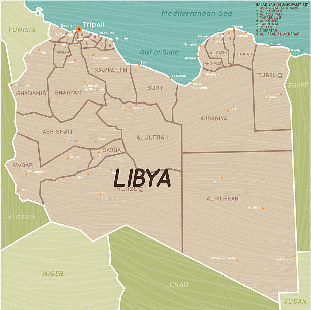 Libya State Map Vector illustration of map of Libya. libya map stock illustrations
