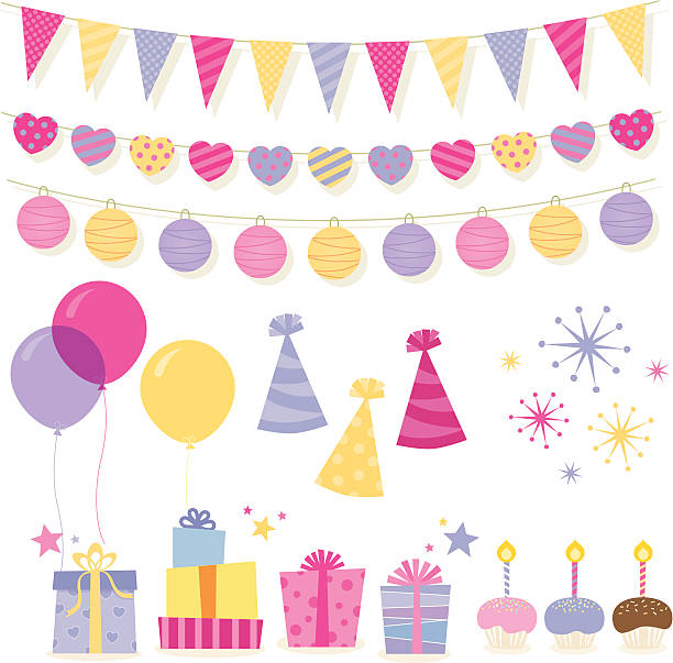 Birthday elements vector art illustration