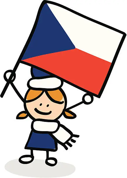 Vector illustration of girl with Czech flag cartoon illustration