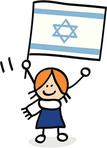 Vector illustration of kid holding Israel flag cartoon illustration