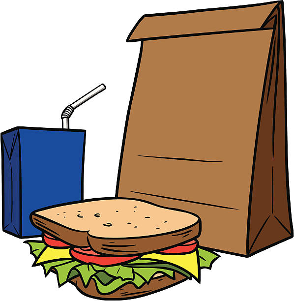 illustrazioni stock, clip art, cartoni animati e icone di tendenza di pranzo a sacco marrone - merenda