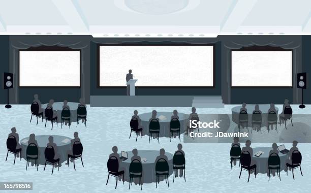 Large Conference With Three Screens Stock Illustration - Download Image Now - Convention Center, Meeting, Press Conference