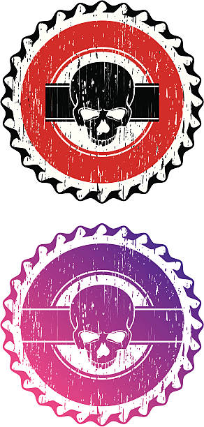 illustrazioni stock, clip art, cartoni animati e icone di tendenza di cappellino skull birra - skull dirty insignia grunge