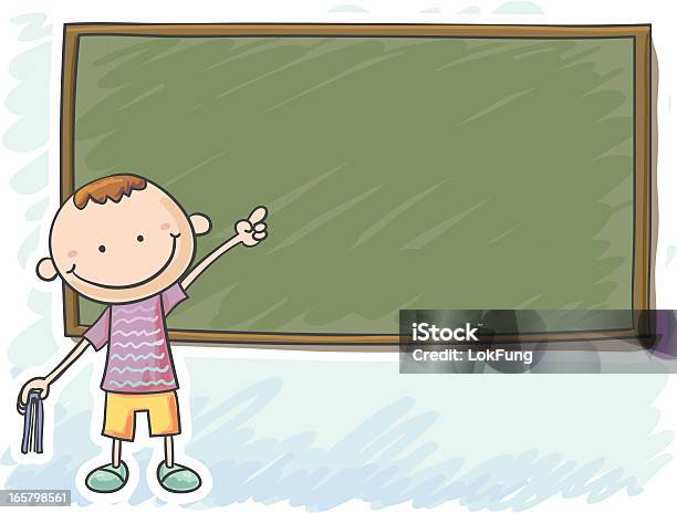 Little Boy Standing In Front Of The Blackboard Stock Illustration - Download Image Now - Child, Childhood, Boys